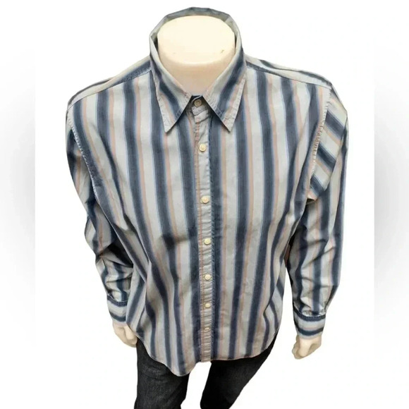 Guess Striped Button Down Long Sleeve Shirt  Size XL - Picture 2 of 11